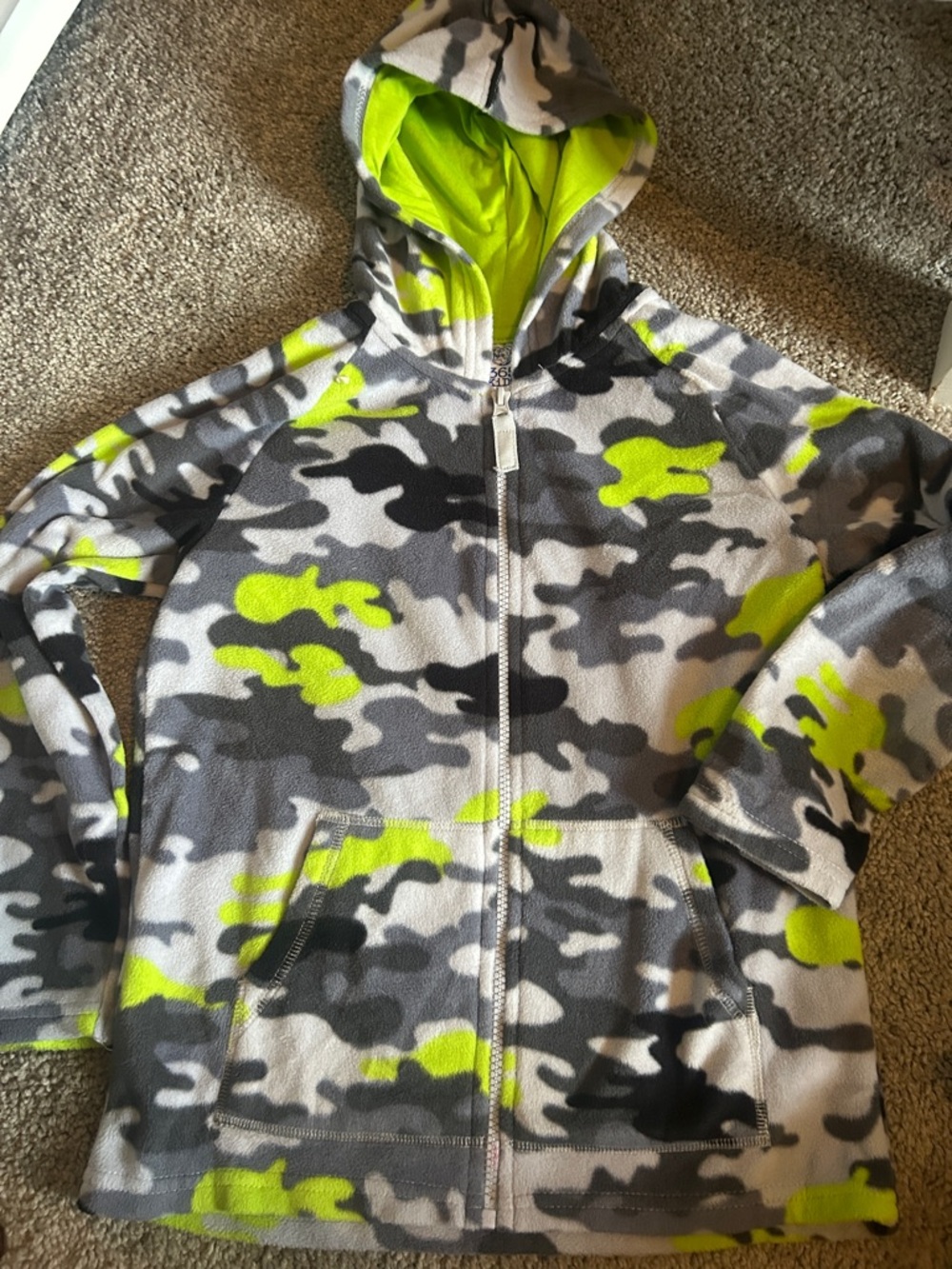 Kids Neon Green & Gray Camo Zip Hoodie